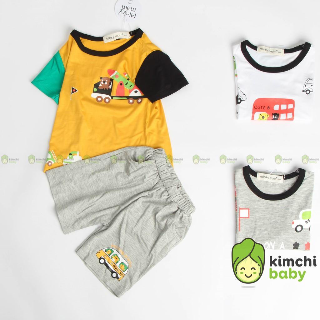 Đồ Bộ Bé Trai Minky Mom Vải Thun Lạnh Họa Tiết Ô Tô Quần Cạp Có Túi, Bộ Cộc Tay Cho Bé Quần Áo Trẻ Em MKM2130