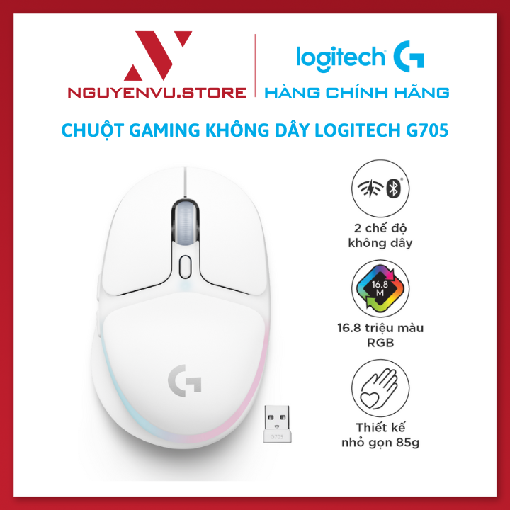 Chuột không dây chơi game Logitech G705 Bluetooth &amp; LIGHTSPEED, RGB , gọn nhẹ 85g, 6 nút lập trình - Hàng chính hãng