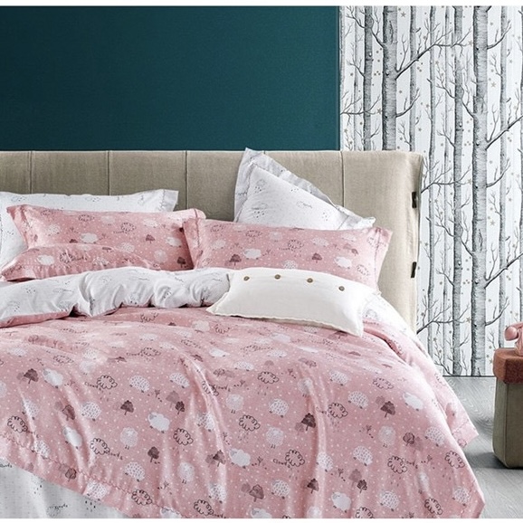 Bộ chăn ga gối Tencel poly Cừu hồng
