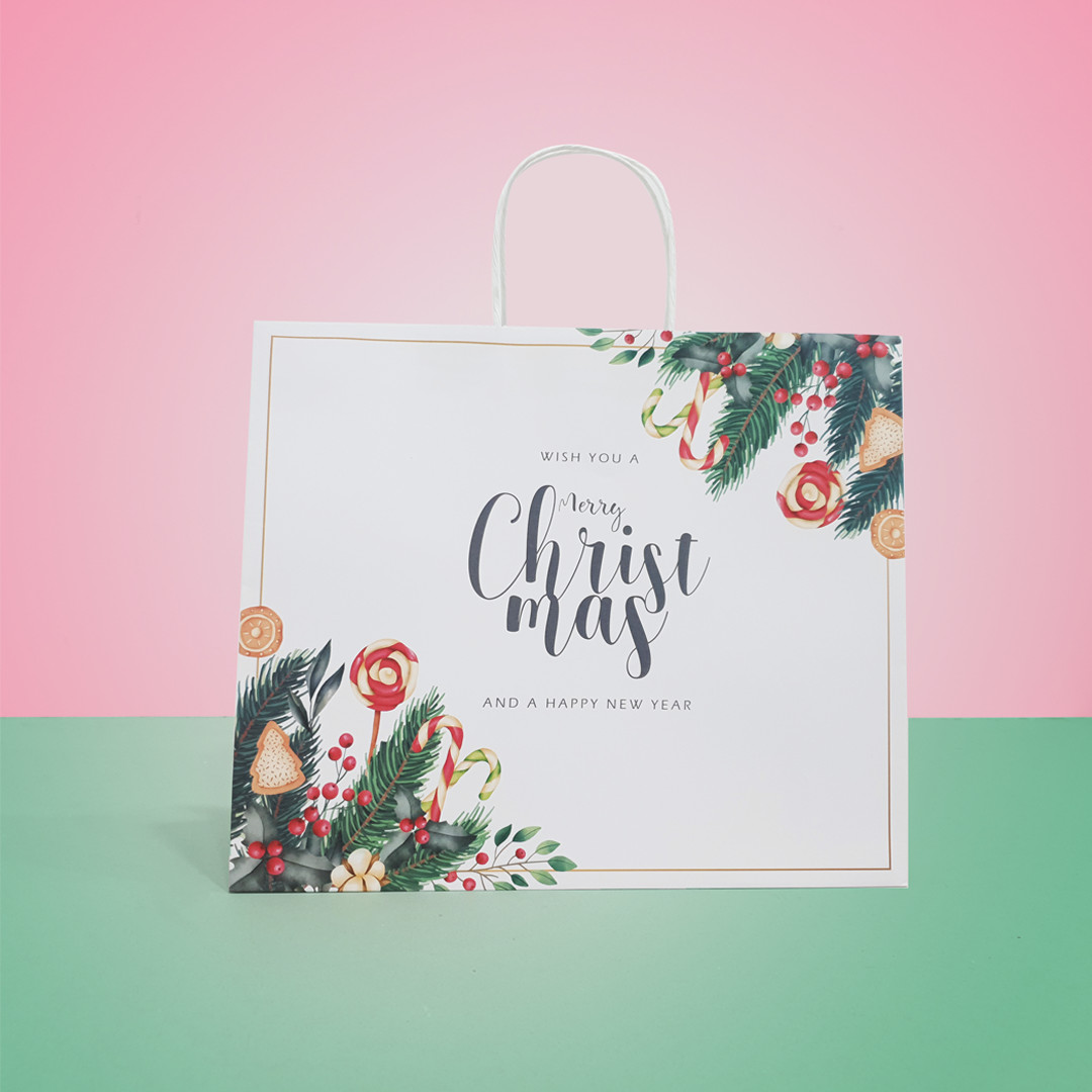 Túi giấy Kraft Trắng Noel Xmas- Size 36 x 30.5 x 12cm [COMBO 10 cái] Mã XMAS05T