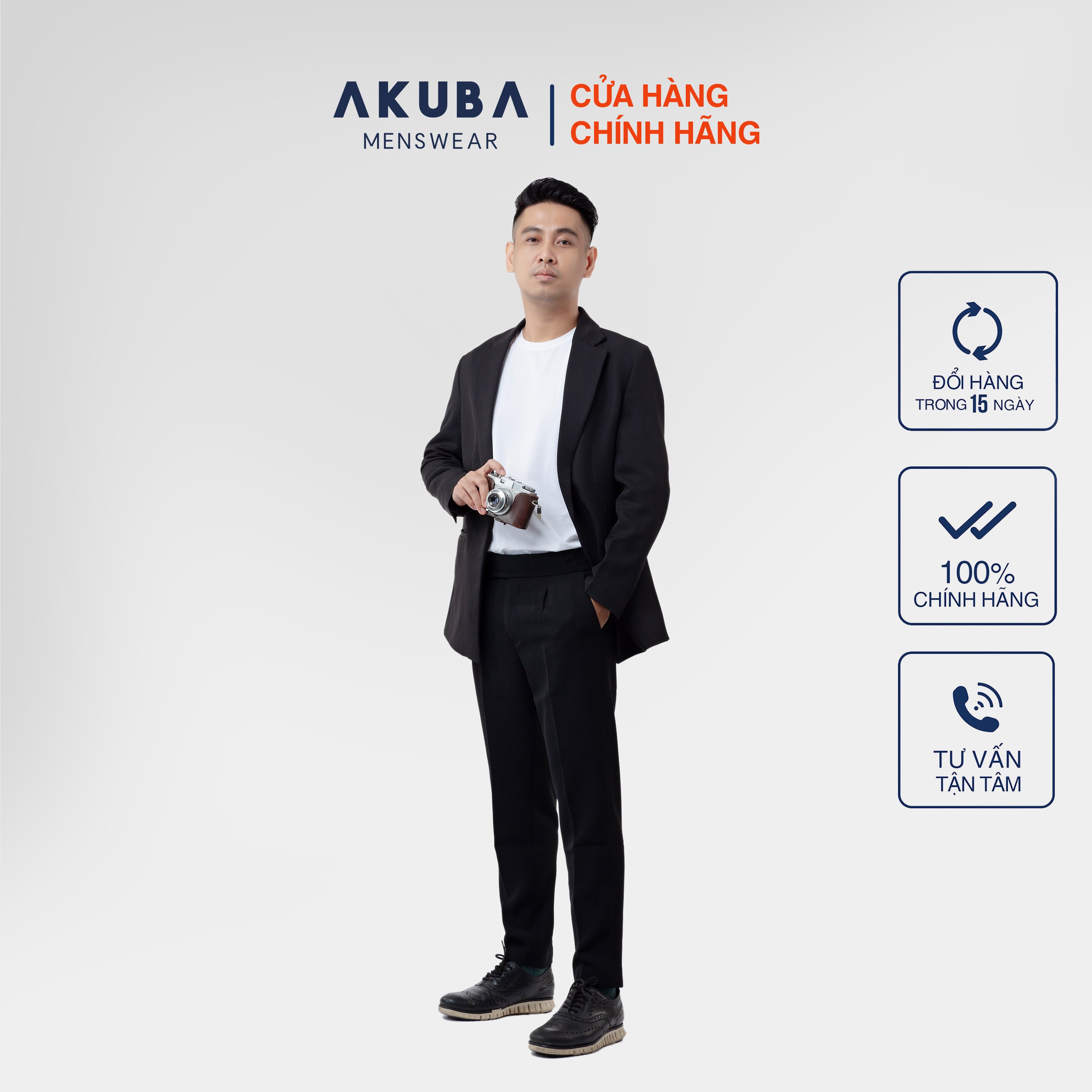 Áo khoác Blazer nam AKUBA, form slimfit, vải dệt fresco nhập khẩu, lớp lót cotton lụa cao cấp, mềm mịn 01K0074