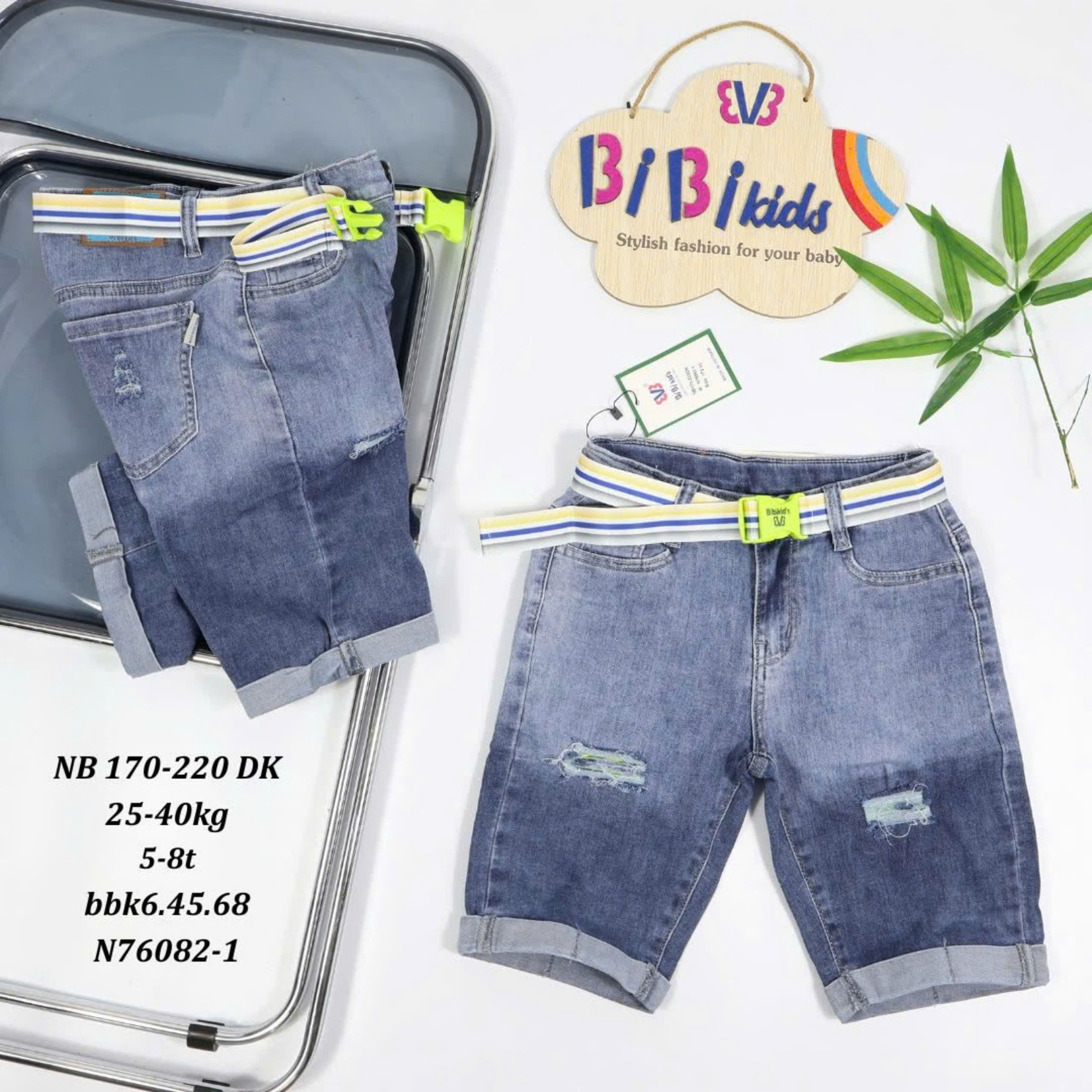 Quần đùi cho bé trai phối đồ phong cách size 20-35kg chất jeans co giãn mềm mịn mát