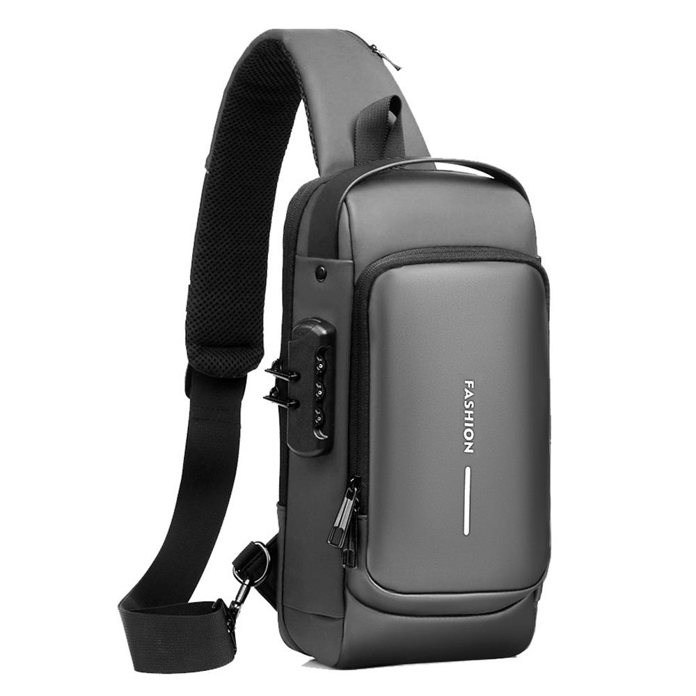 Men Sling Bag Pack with Lock Waterproof Anti-theft Chest Bag with USB Charging Port Shoulder Bag Crossbody Backpack