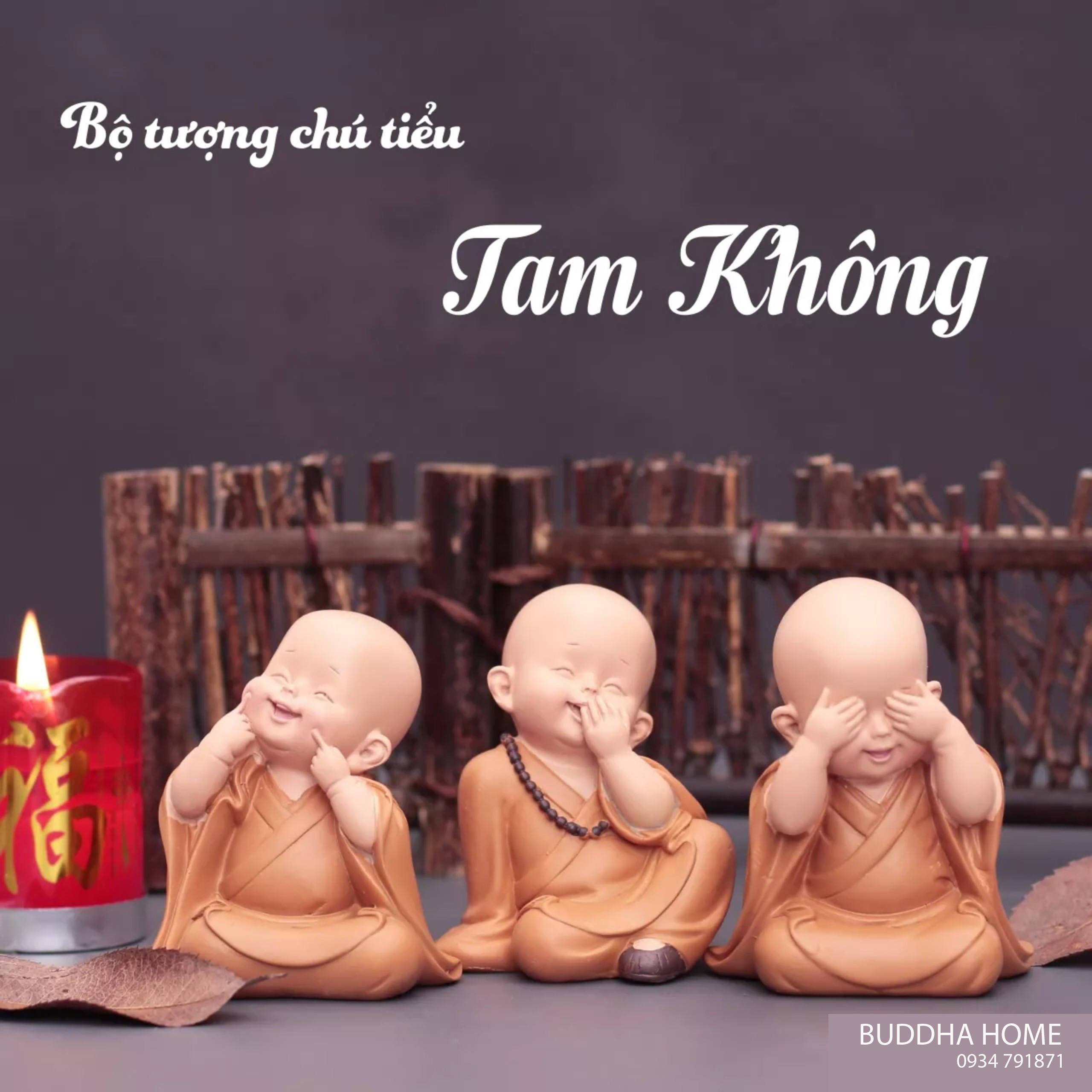 Bộ 3 chú tiểu Tam Không áo nâu size 7cm để oto, trang trí