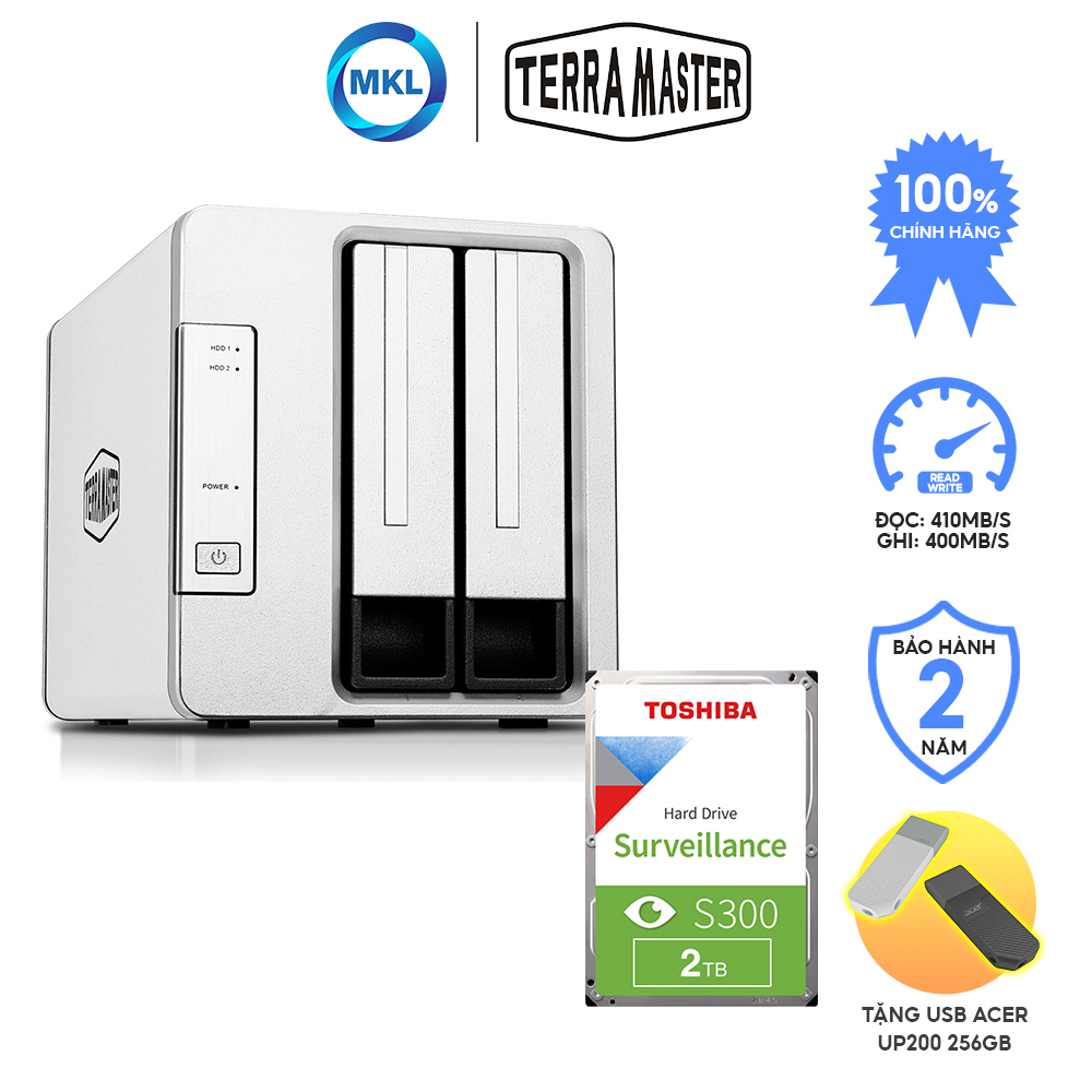 Combo thiết bị lưu trữ DAS Terra Master D2-310 2 khay + ổ cứng HDD NAS Toshiba S300 2TB Lưu Trữ Video, Hình Ảnh - hàng chính hãng