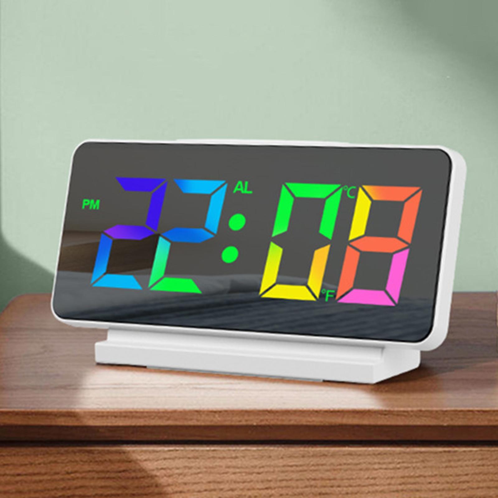 Colorful  Clock Large LED Display Table USB Calendar Seniors Bedroom