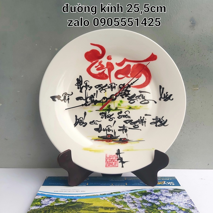 Đĩa thư pháp TRI ÂN vẽ tay kèm ĐỒNG HỒ. Quà tặng Thầy cô 20/11.8/3, sinh nhật. Quà tết. Thư pháp tri ân