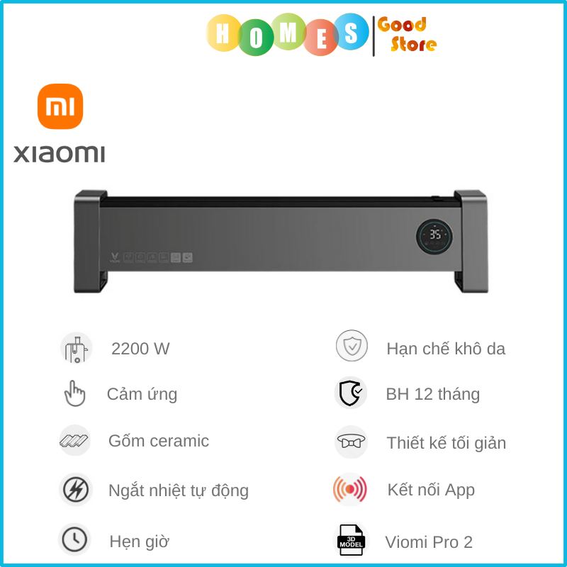 Máy Sưởi XIAOMI Viomi Pro 2 Kiêm Phun Sương Tạo Ẩm Thông Minh, Đa Mức Nhiệt Độ, Kháng Nước IPX4, Kết Nối App Mihome, Diện Tích Hoạt Động 30 m2, Công Suất 2000 W - Hàng Chính Hãng