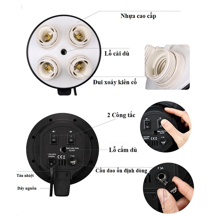 Combo Bộ Đèn Studio Công Suất Cao, Bộ 3 Đèn Softbox 4 Bóng Led360 20W/40W 5500K, Tổng 240W/480W, Setup Phòng Quay Chụp Hàng Chính Hãng