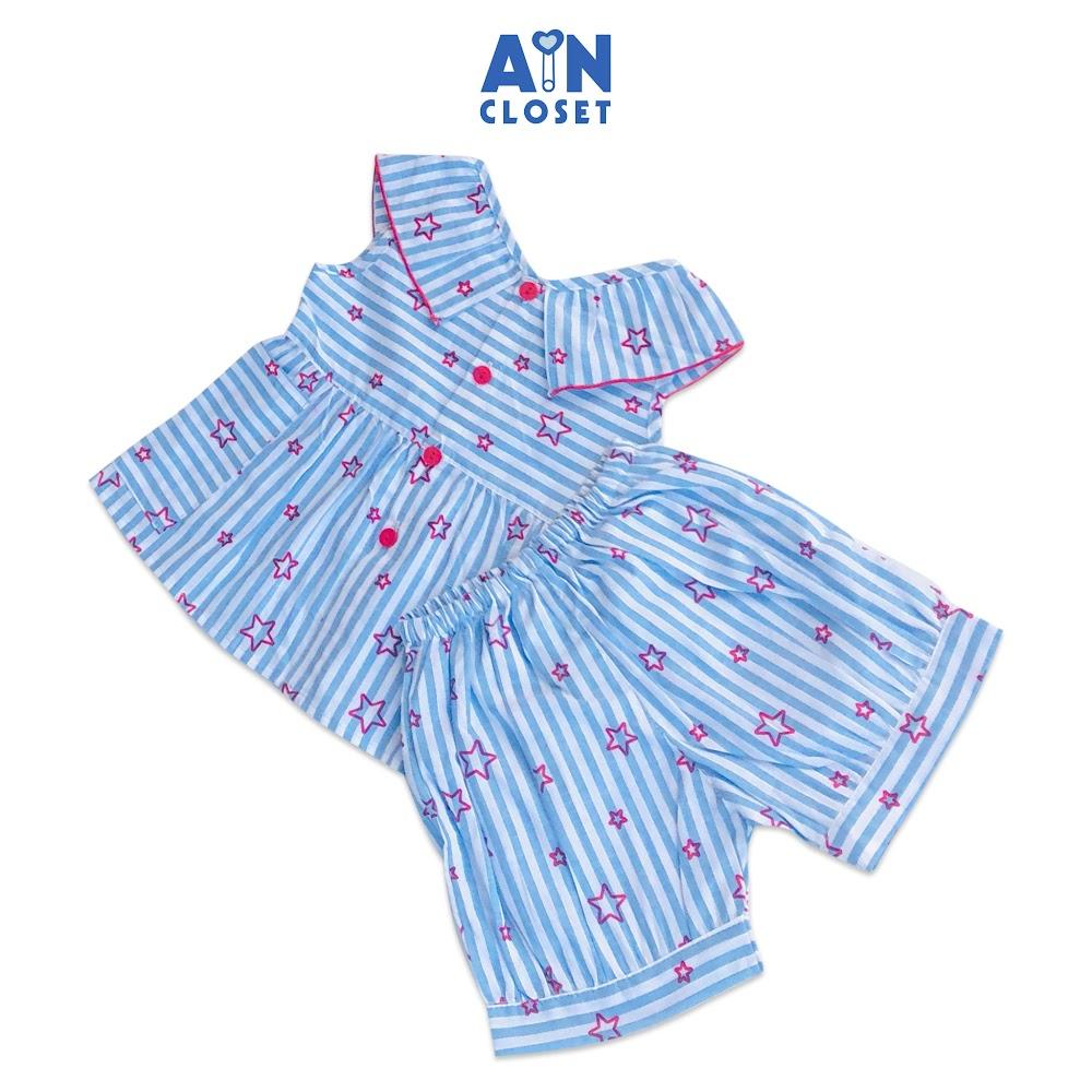 Bộ quần áo ngắn bé gái họa tiết Sao kẻ xanh thun cotton - AICDBG0QGW6V - AIN Closet