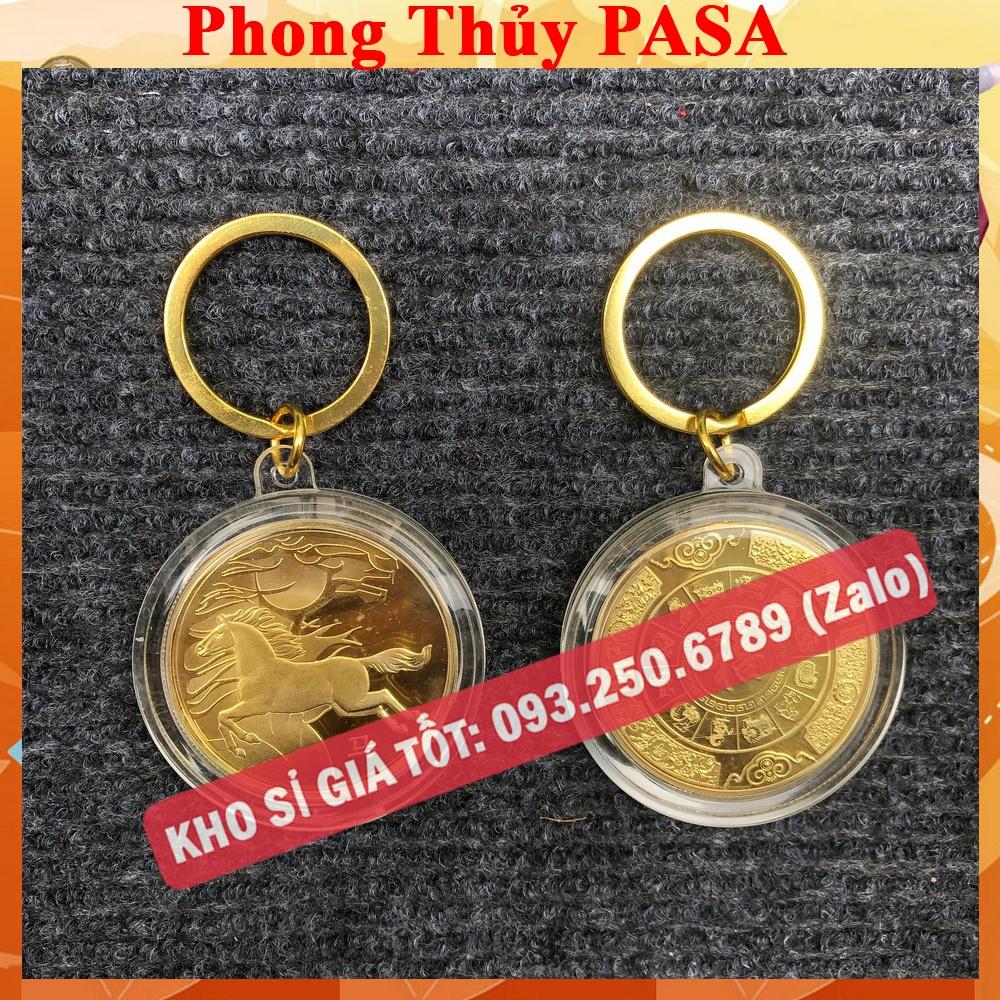 Móc Khóa Đồng Xu 12 Con Giáp Mạ Vàng TUỔI NGỌ - CON NGỰA Treo Oto, Xe Máy Phong Thủy - Ecoins