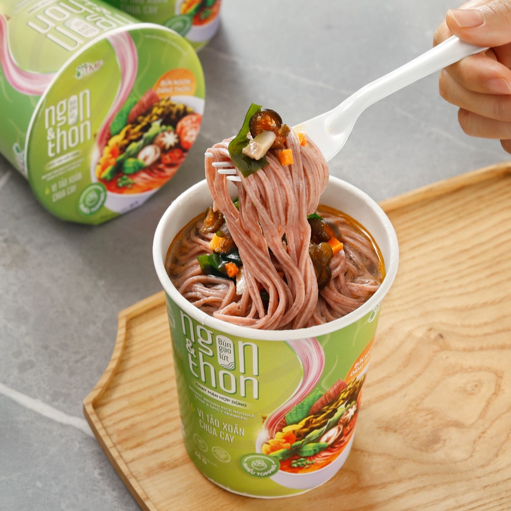 5 ly bún gạo lứt ăn liền NGON & THON - Vị tảo xoắn chua cay thuần chay healthy eatclean