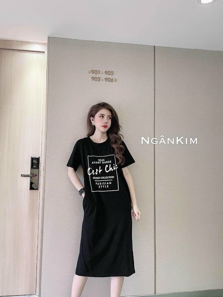 váy suông nữ cộc tay in chữ cest chic nhiều màu