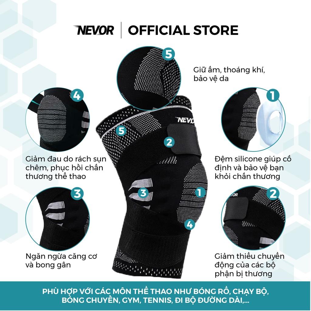 Bó gối thể thao Nevor BDG02 có dây đai tuỳ chỉnh giảm đau, phòng tránh chấn thương dây chằng sử dụng cho gym, bóng đá...