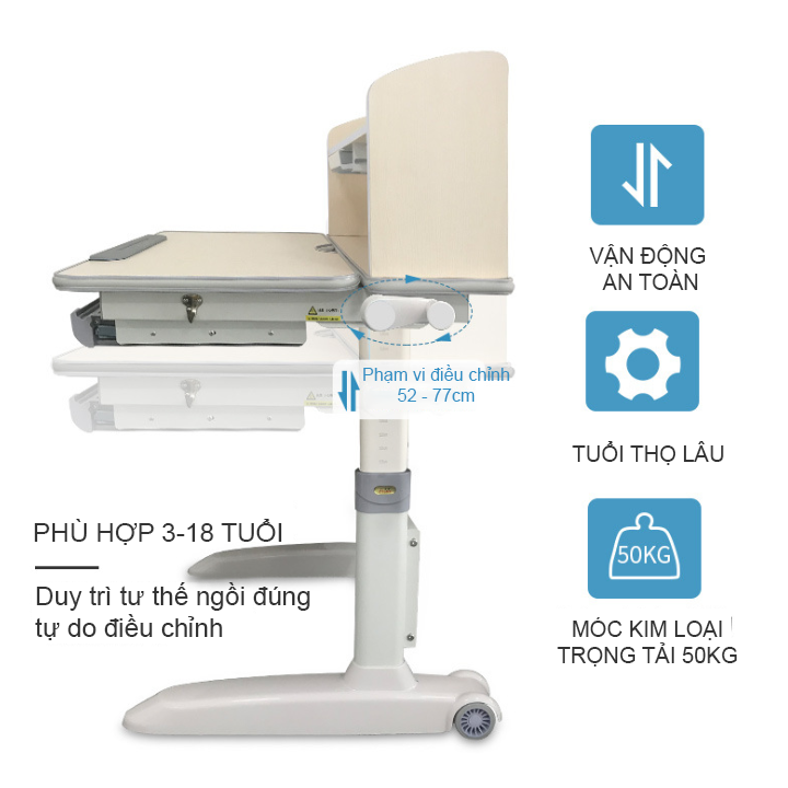 Bàn học sinh chống cận chống gù bàn học thông minh cho bé chỉnh được độ cao có giá đỡ sách và ngăn kéo