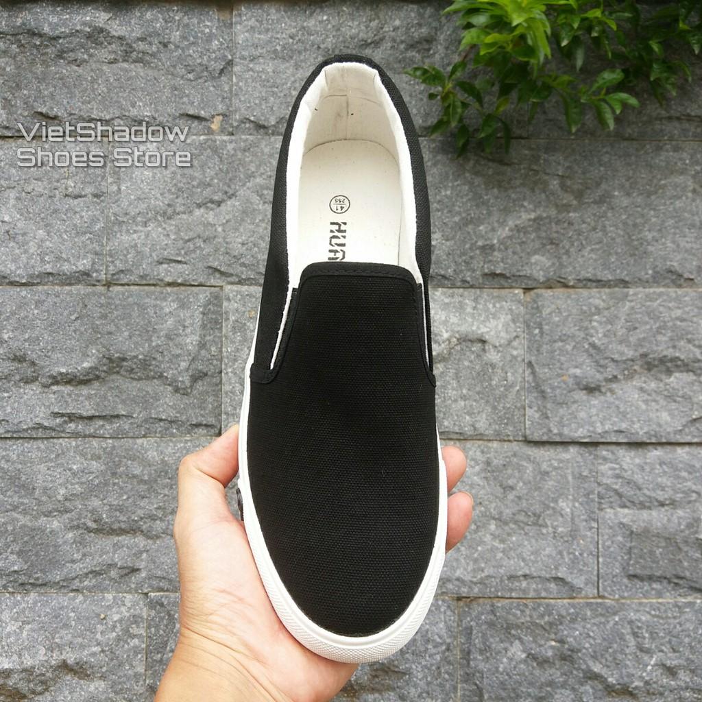 Slip on nữ - Giày lười vải &quot;Little Star&quot; - Vải thô màu trắng full và đen đế trắng - Mã SP B128