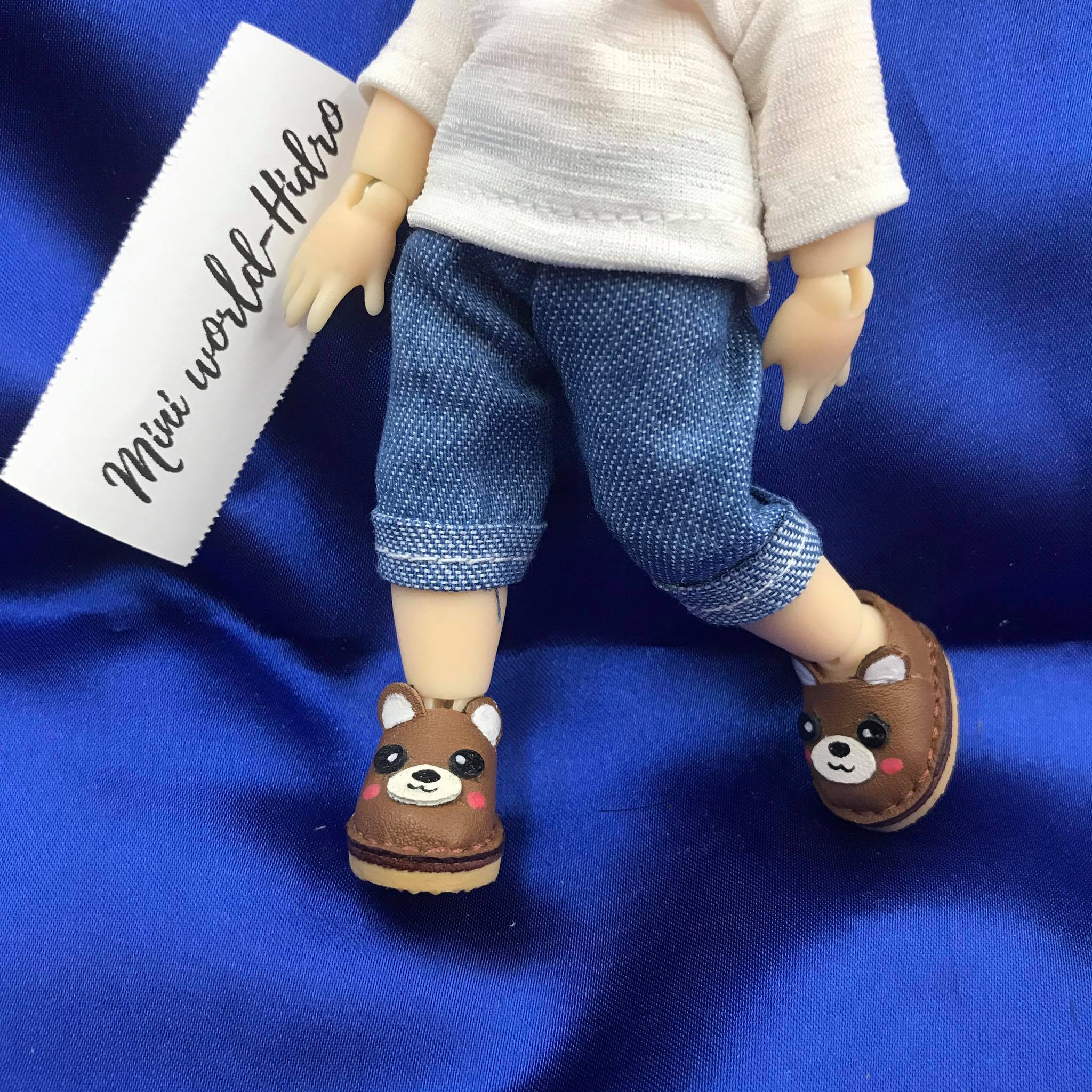 Đồ ngủ liền thân bodysuit màu trắng cho búp bê BJD 1/8. Combo áo thun trắng quần jean cho búp bê bjd 1/8