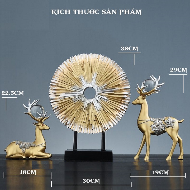 Cặp Hươu Vàng Đội Ngọc Và Hoa Mặt Trời Hút Tài Lộc Đồ Trang Trí Phòng Cao Cấp