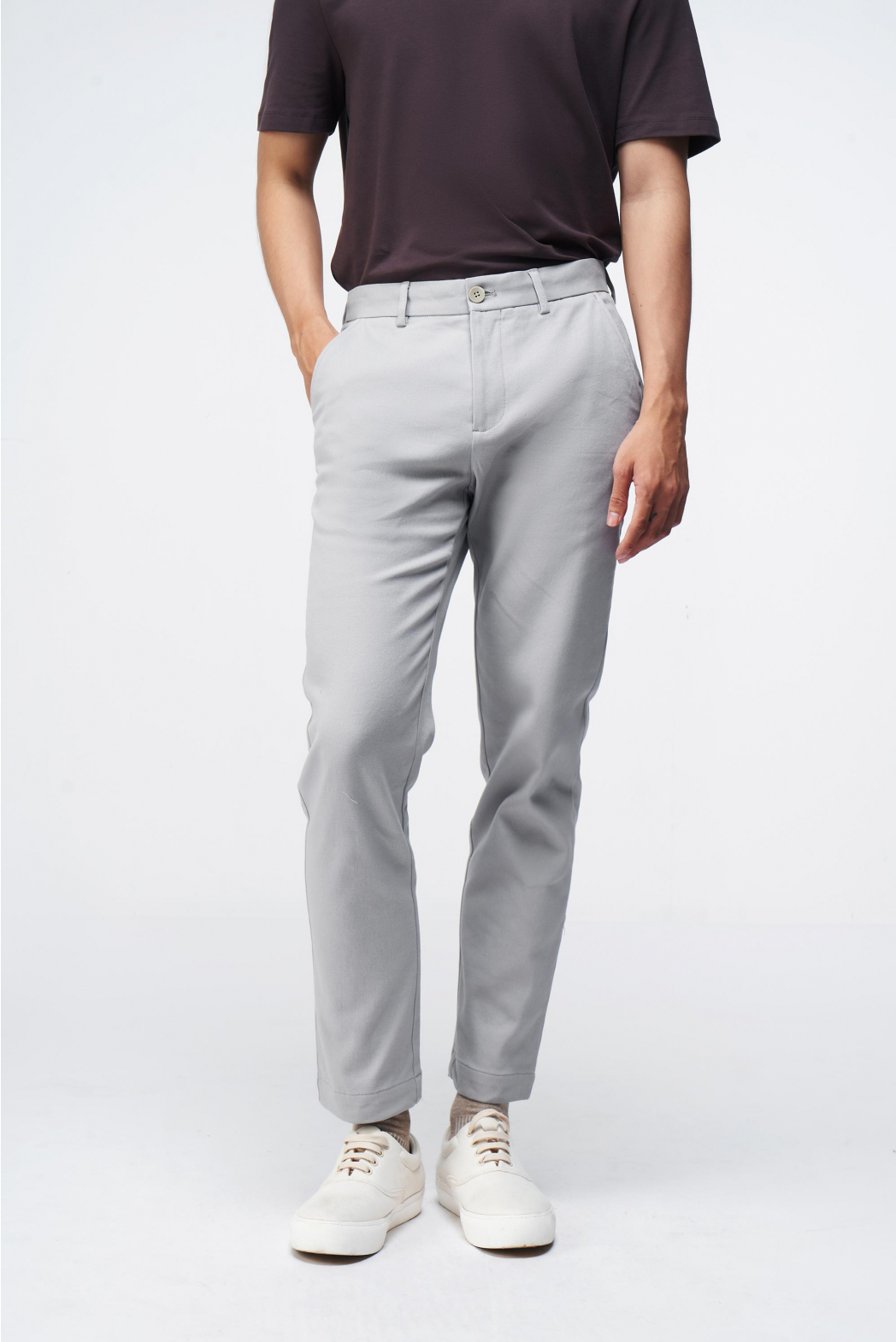 QUẦN KAKI NAM ROUTINE màu XÁM form slim crop chất vải kaki cotton cao cấp có độ co giãn nhẹ - 10F21PCA002CR1 | LASTORE MENSWEAR