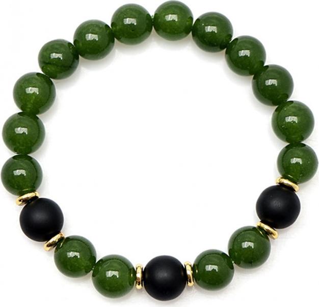 Gembank Vòng Tay Phong Thủy Đá Cẩm Thạch Nephrite Mix Đá Onyx Đen Tự Nhiên 10MM
