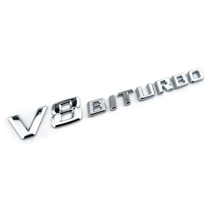 Decal tem chữ V8-Biturbo dán hông xe ô tô - Chất liệu: nhựa ABS cao cấp được mạ Crom - Kích thước: 19x2.3cm - 2 màu: Đen và Bạc