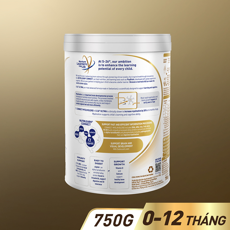 Sữa bột công thức S-26 ULTIMA 1 750G với hợp chất NUTRILEARN CONNECT cho bé 0 - 12 tháng tuổi