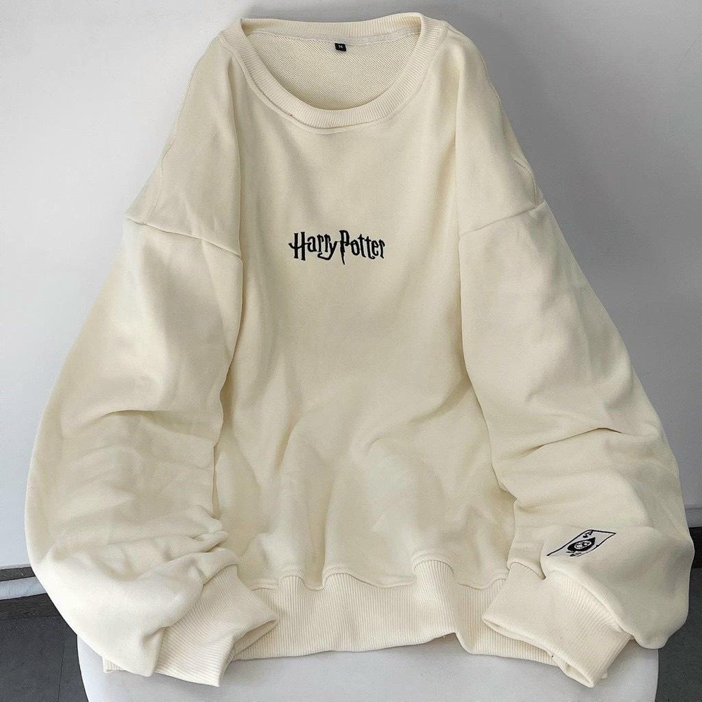Áo Sweater Tay Phồng Dáng Rộng In Hình Lá Bài Harry Chất Nỉ Mềm Mịn Thiết Kế Dễ Thương Siêu Đẹp