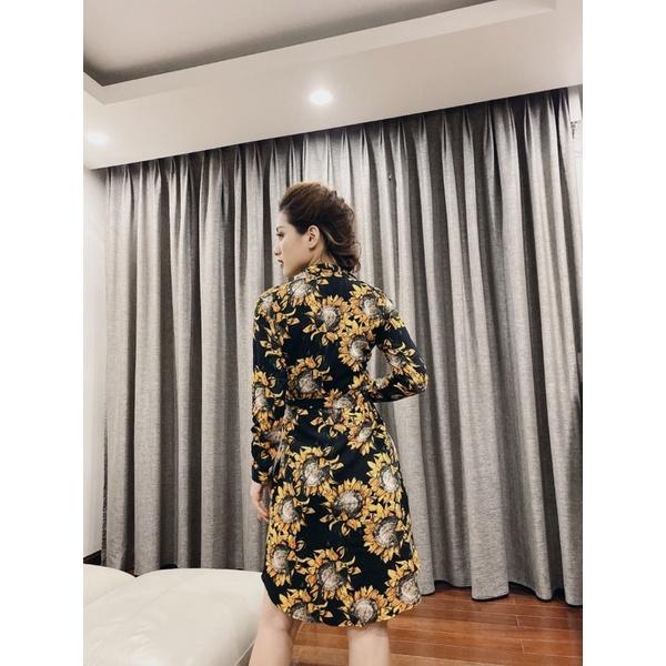 Đầm suông cổ đức hoạ tiết hoa hướng dương