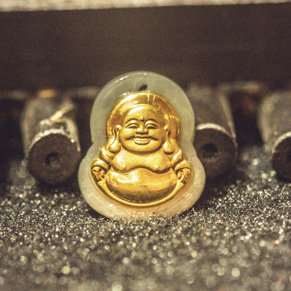 Mặt dây Phỉ thúy dát vàng 24K Phật Di Lặc Ancarat