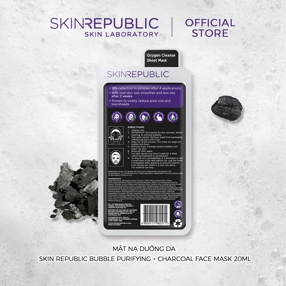 Combo 10 Mặt nạ dưỡng da Skin Republic Bubble Purifying + Charcoal Face Mask 25ml