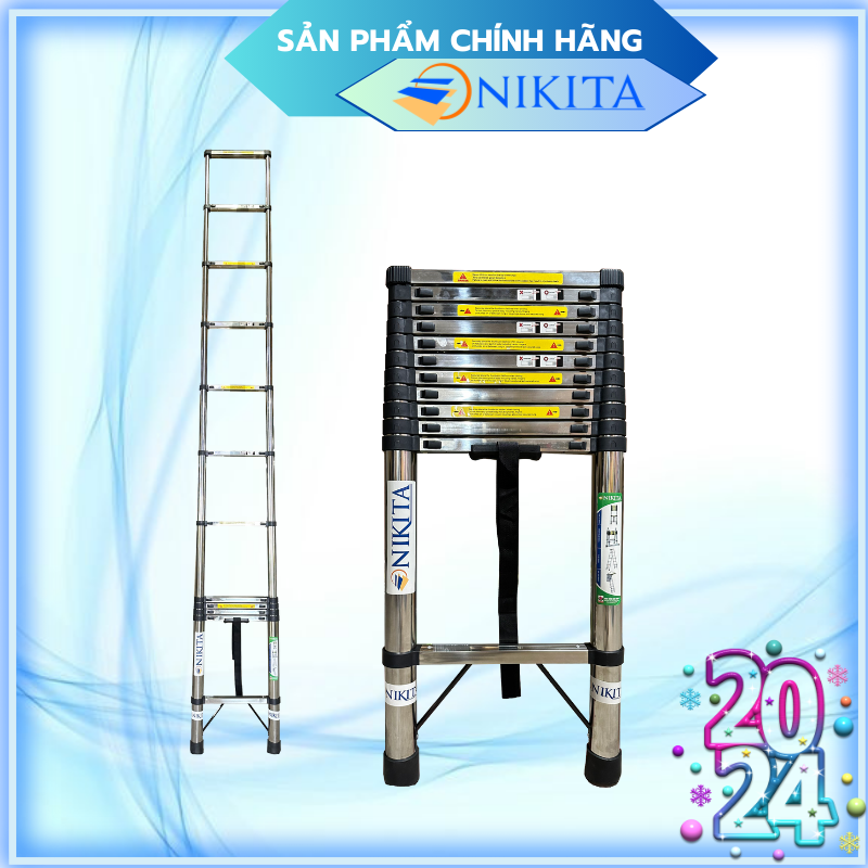 Thang Nikita rút đơn inox, chân tròn có rãnh chống trượt, an toàn, dễ di chuyển.