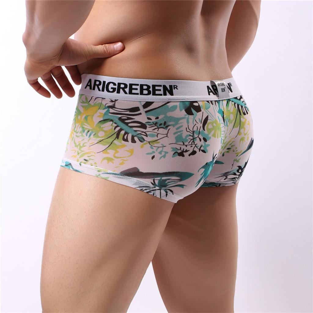 Mens Sexy Sheer Mesh Net Underwear Boxer Briefs Flower Underpants