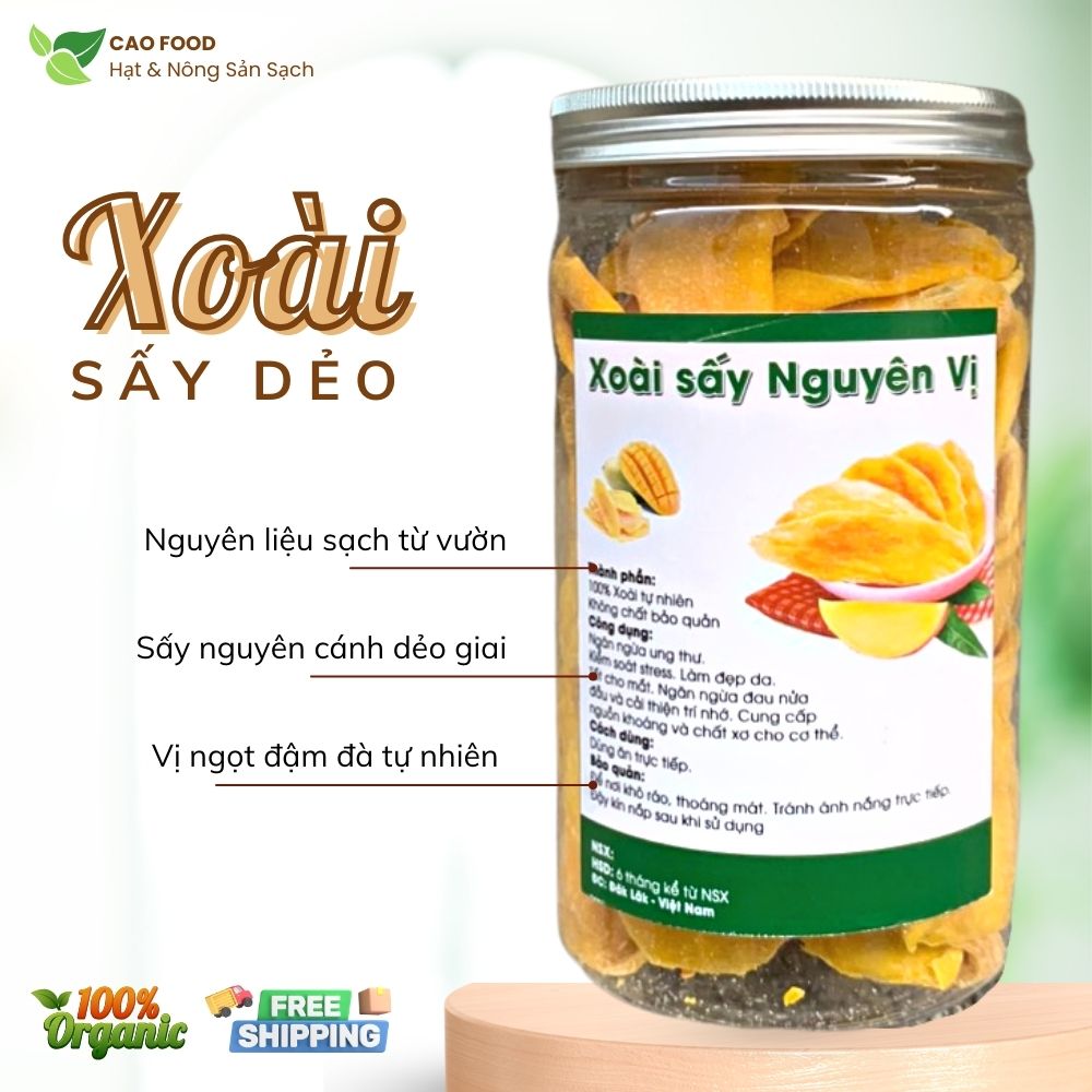 Xoài sấy dẻo CAO FOOD từ 100% xoài tươi sấy công nghệ cao, vị chua ngọt tự nhiên - món ăn vặt siêu ngon phải thử