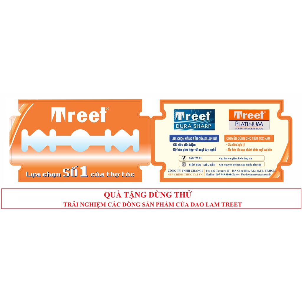 Combo 5 hộp Lưỡi lam Treet cam - hộp 100 lưỡi - Tặng áo choàng và mẫu thử