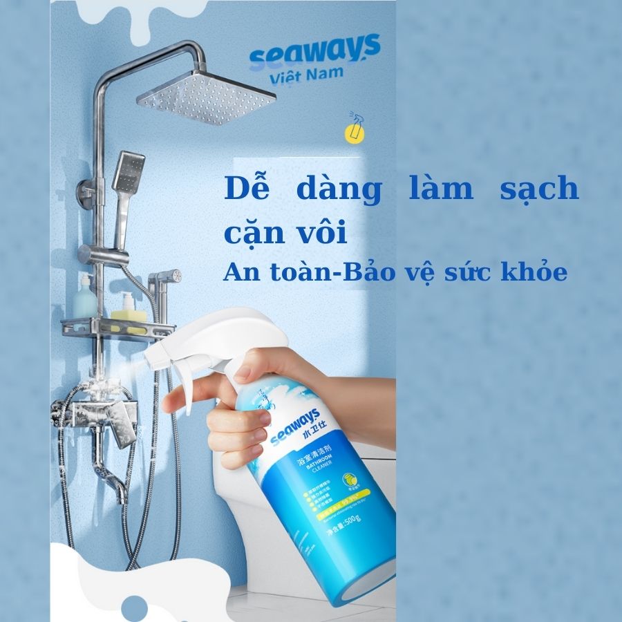 Chai Tẩy Cặn Canxi &amp; Bảo Vệ các bề mặt Kim Loại, Inox, Sứ Nhà Tắm - Toilet SEAWAYS 500ml