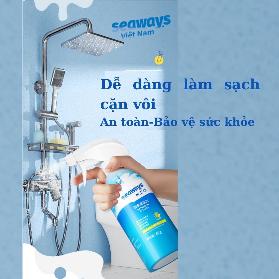 Chai Tẩy Cặn Canxi & Bảo Vệ các bề mặt Kim Loại, Inox, Sứ Nhà Tắm - Toilet SEAWAYS 500ml