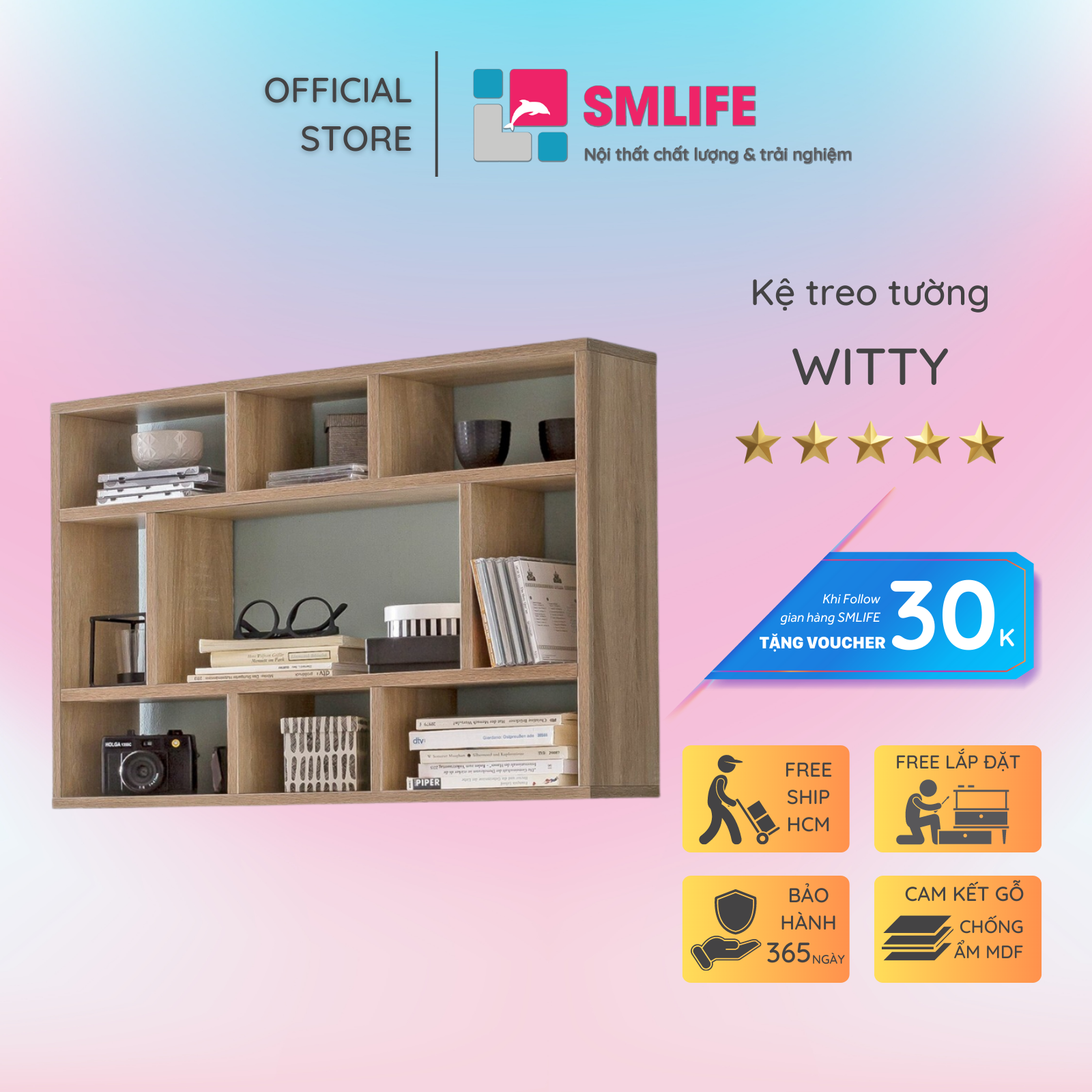 Giá sách để đồ treo tường SMLIFE Witty