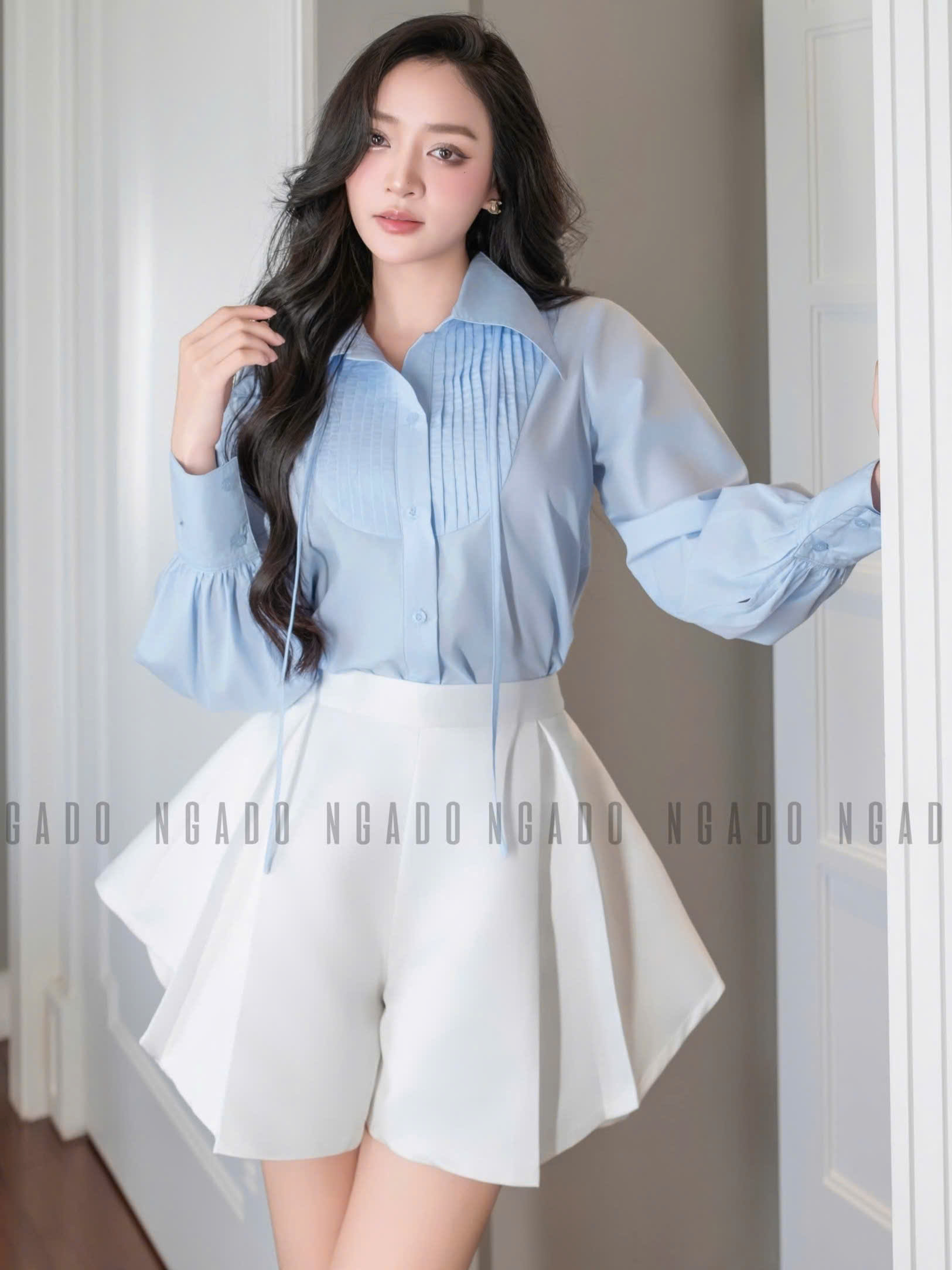 Quần trắng xếp ly NGADO , quần xếp ly Nữ , quần dáng xoè