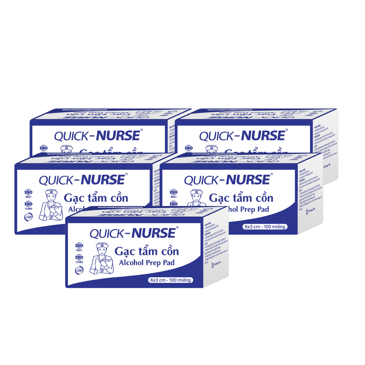 COMBO 5 HỘP GẠC TẨM CỒN QUICK- NURSE 6X3CM (100 MIẾNG x 5)