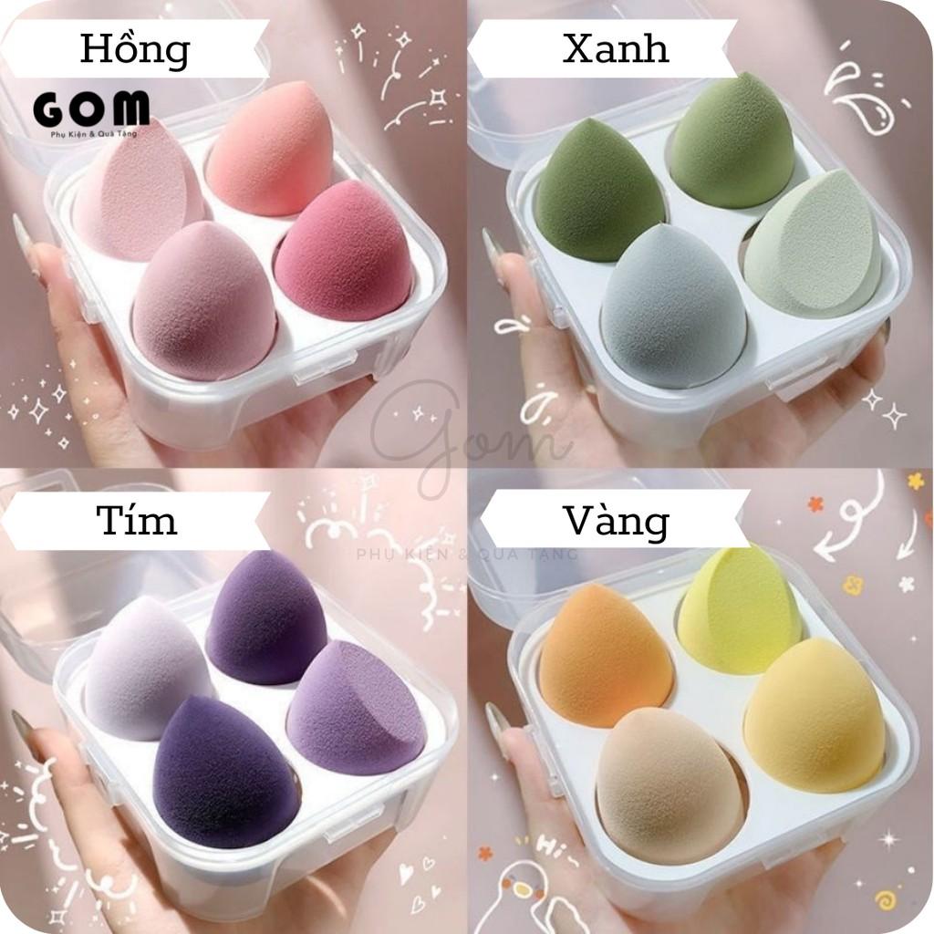 Set 4 mút trang điểm hình trứng - kèm hộp đựng bằng nhựa cứng cáp