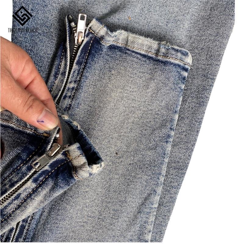 Quần Jean Nam TLB Xanh Blue Rách Gối Gắn Zipper YKK Khoá Kéo Ống Wash Màu Cực Đẹp