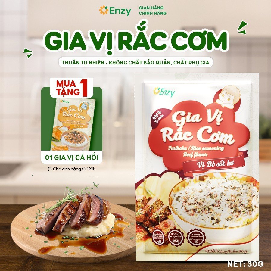 Gia Vị Rắc Cơm Ăn Dặm Cho Bé, Đồ Ăn Furikake Vị Bò Sốt Bơ, Gia Vị Rắc Cơm Enzy, Gói 30gr