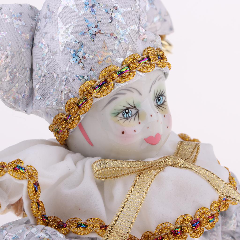 Porcelain Clown Doll Sweet Triangel Figures Model Festival Gift Home Office Desk Display Decoration, Classic White