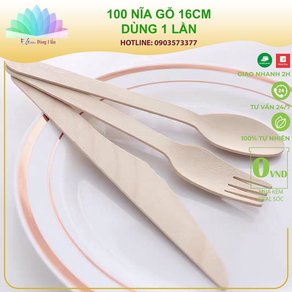 100 Nĩa gỗ dùng một lần kiểu Nhật 16cm an toàn tiệt trùng bảo vệ môi trường - E Green Dùng 1 Lần