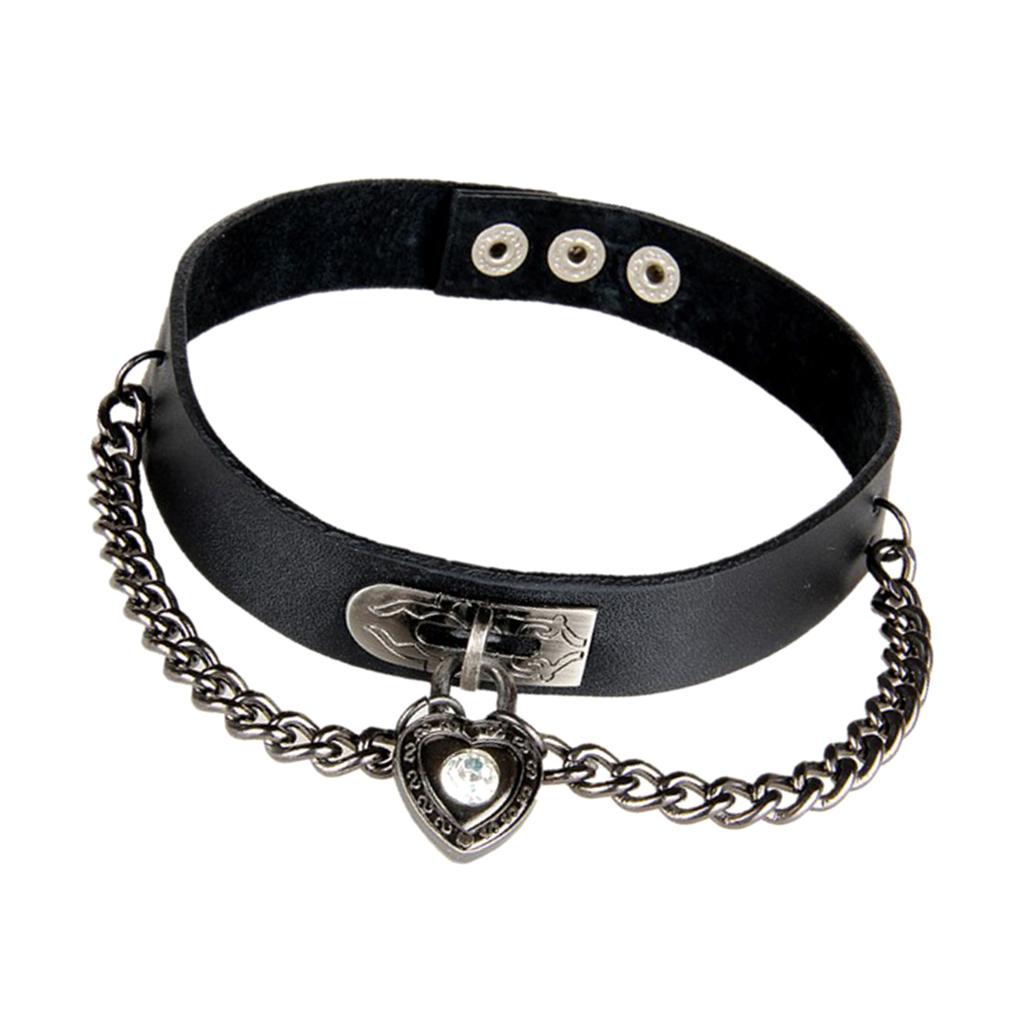 Vintage Black Fashion PU Choker Necklace Love Heart Alloy Pendant Collar