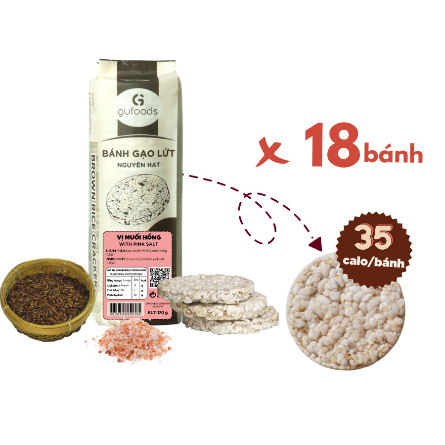 [Vị Muối Hồng] - Bánh Gạo Lứt Ăn Kiêng GUfoods 170g - Tập Gym, Giảm Cân, Thực Dưỡng, Eat Clean, Ăn Vặt Healthy, Ăn Chay, Ăn Kiêng, Ăn Vặt, Tốt Cho Sức Khỏe