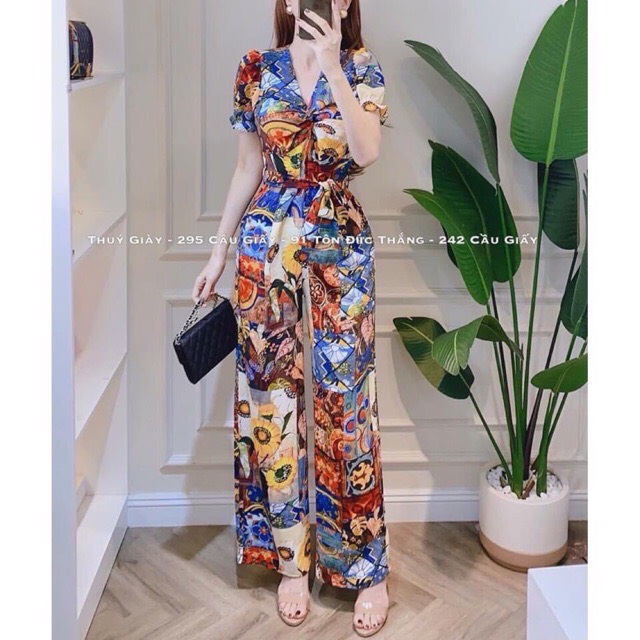 JUMPSUIT THỔ CẨM HỌA TIẾT ỐNG RỘNG SIÊU SANG