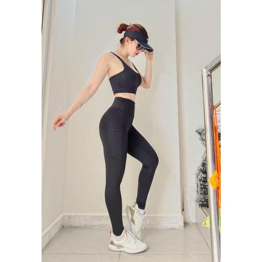 Set dài áo bra dây chéo đạp xe, gym, yoga, zumba, aerobic đồng phục đội nhóm nữ