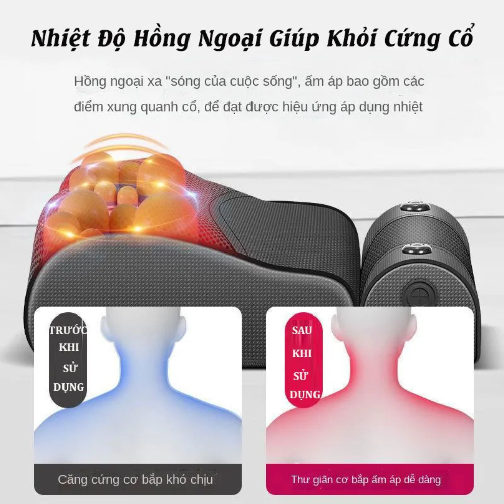 Gối Massage Hồng Ngoại RULAX 20 Bi Cao Cấp RL04 Kết Hợp Thảo Dược, Có Túi Khí Co Bóp, Điều Khiển Tay Độc Lập