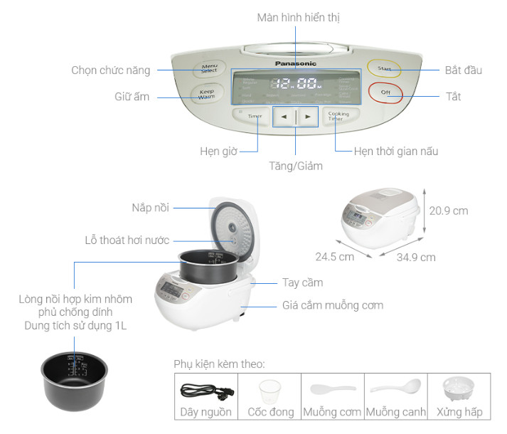 Nồi Cơm Điện Tử Panasonic SR-CL108WRA (1.0L) – Nấu Ngon, Giữ Dinh Dưỡng, Chuẩn Nhật [ Hàng Chính Hãng ]